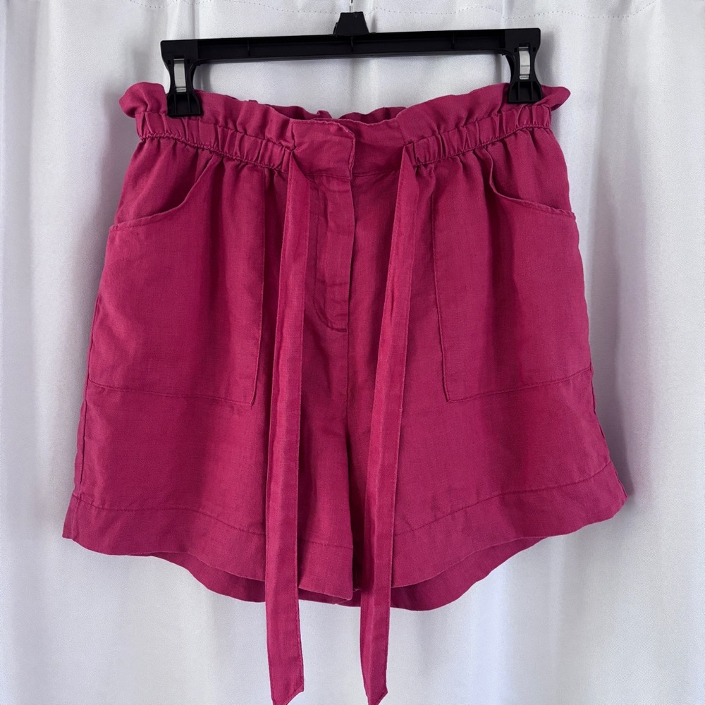 Kenar High-Waist Paperbag Linen Shorts in red ~ size 4